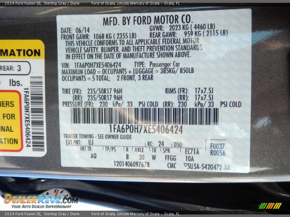 2014 Ford Fusion SE Sterling Gray / Dune Photo #13