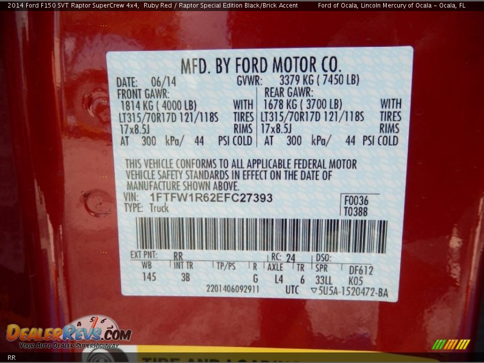 Ford Color Code RR Ruby Red