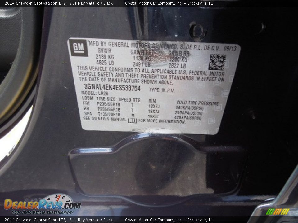 2014 Chevrolet Captiva Sport LTZ Blue Ray Metallic / Black Photo #24