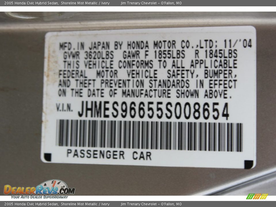 2005 Honda Civic Hybrid Sedan Shoreline Mist Metallic / Ivory Photo #8