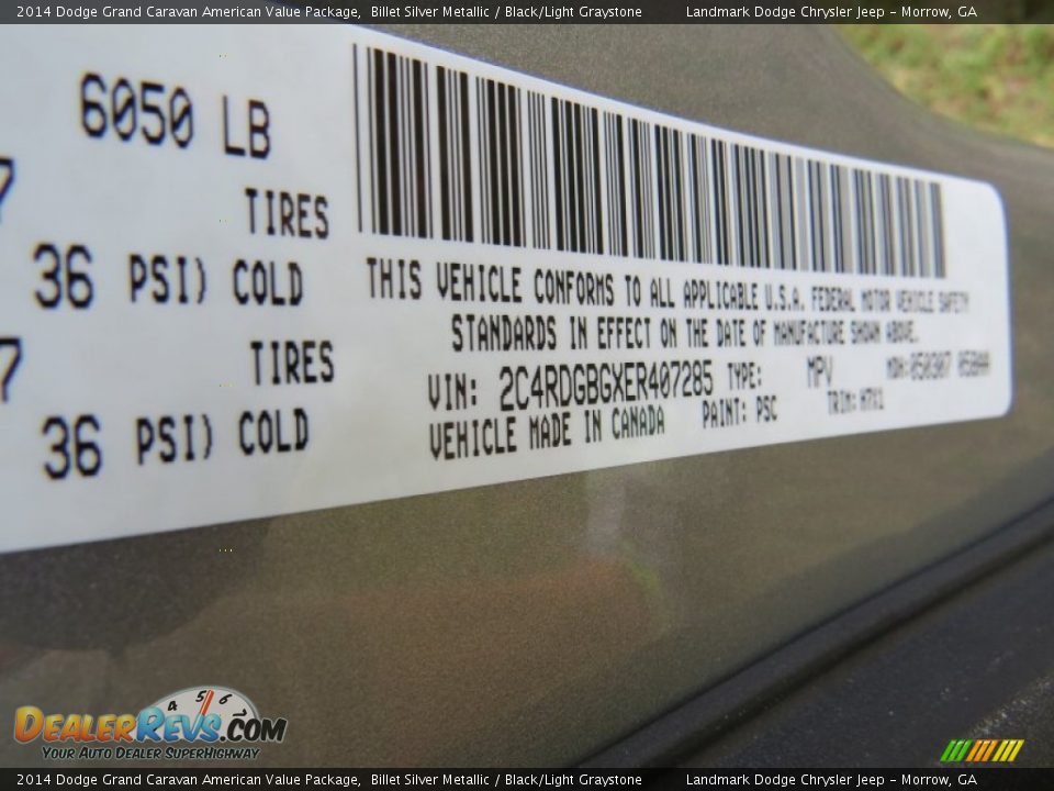 2014 Dodge Grand Caravan American Value Package Billet Silver Metallic / Black/Light Graystone Photo #9