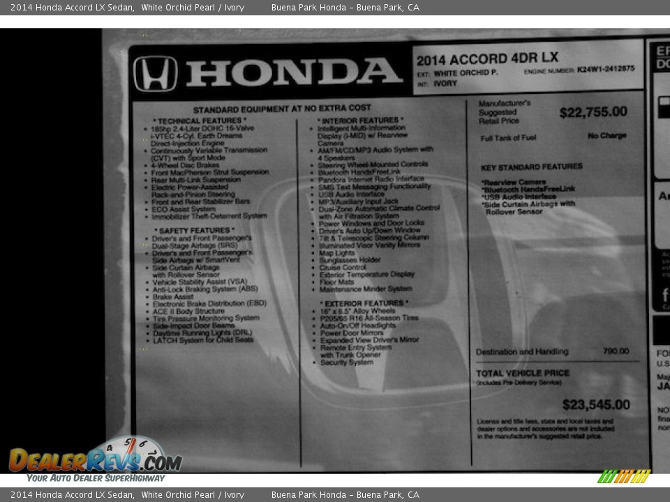 2014 Honda Accord LX Sedan White Orchid Pearl / Ivory Photo #18