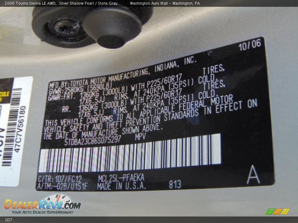 Toyota Color Code 1D7 Silver Shadow Pearl