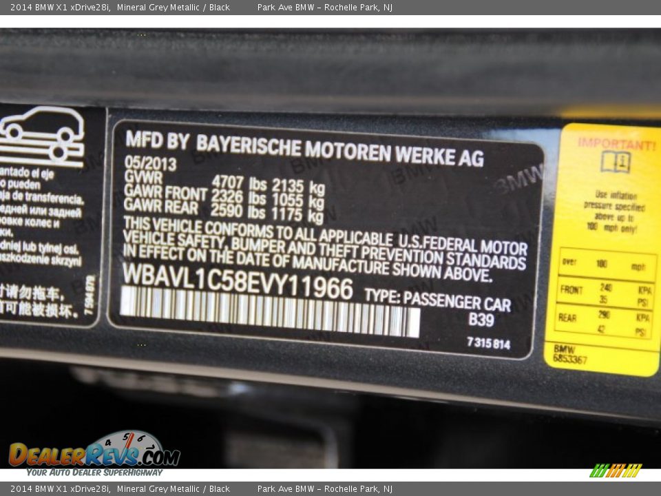 2014 BMW X1 xDrive28i Mineral Grey Metallic / Black Photo #33