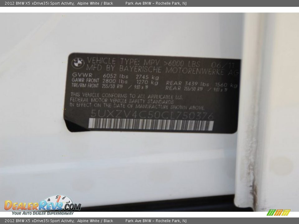 2012 BMW X5 xDrive35i Sport Activity Alpine White / Black Photo #35