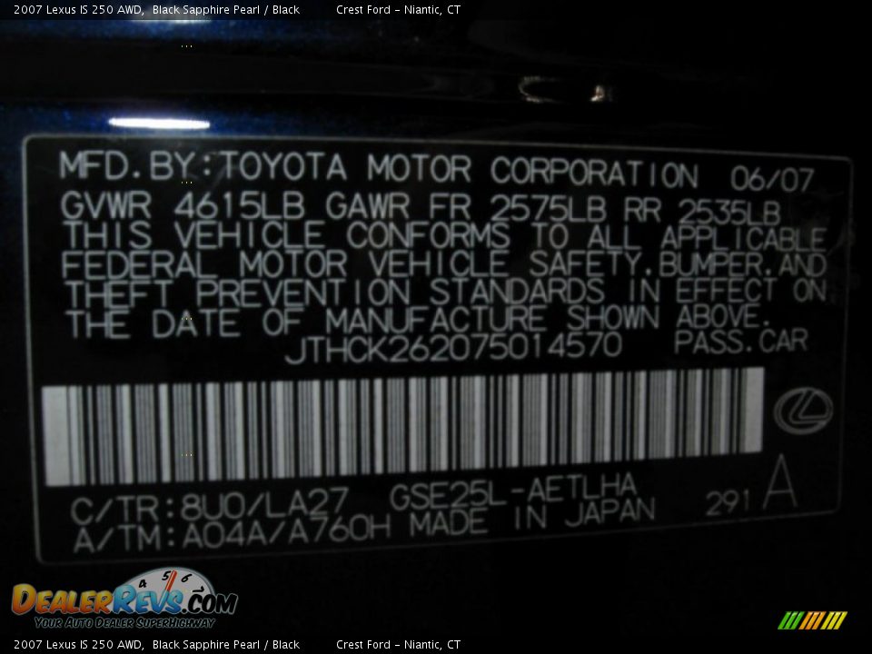 2007 Lexus IS 250 AWD Black Sapphire Pearl / Black Photo #15