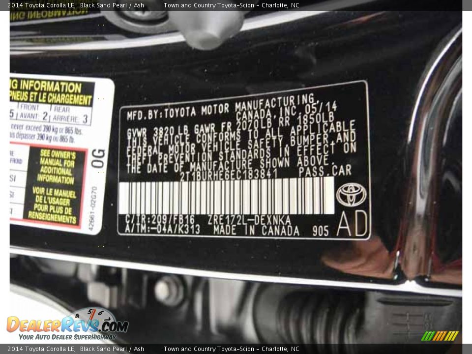 2014 Toyota Corolla LE Black Sand Pearl / Ash Photo #34