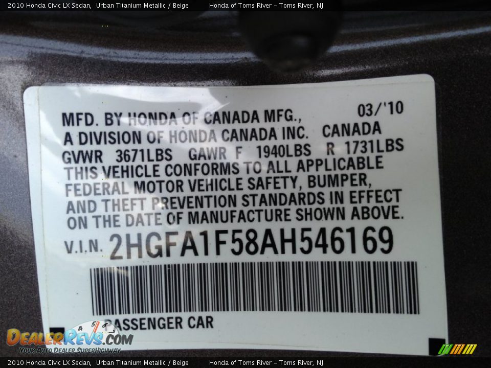 2010 Honda Civic LX Sedan Urban Titanium Metallic / Beige Photo #17