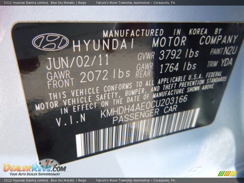 2012 Hyundai Elantra Limited Blue Sky Metallic / Beige Photo #23