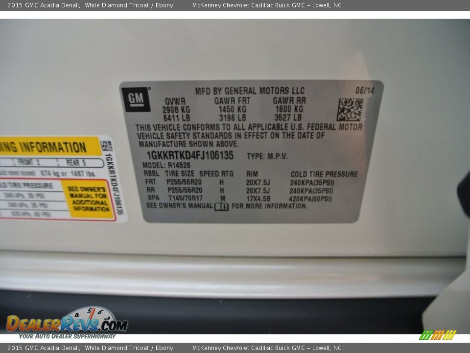 2015 GMC Acadia Denali White Diamond Tricoat / Ebony Photo #7