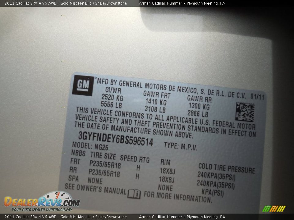 2011 Cadillac SRX 4 V6 AWD Gold Mist Metallic / Shale/Brownstone Photo #27