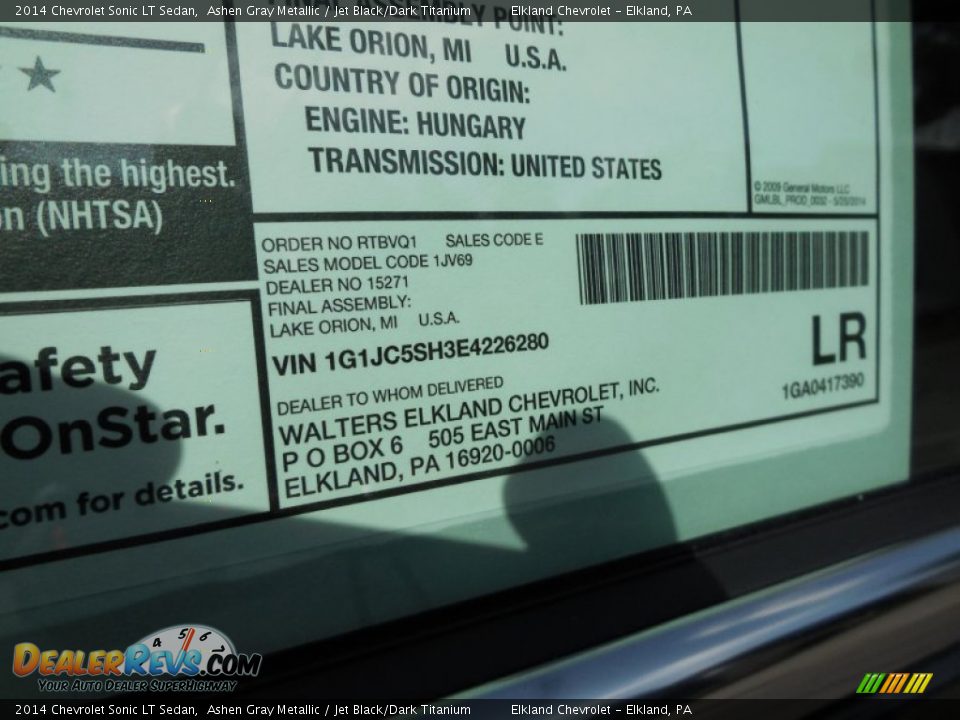 2014 Chevrolet Sonic LT Sedan Ashen Gray Metallic / Jet Black/Dark Titanium Photo #14