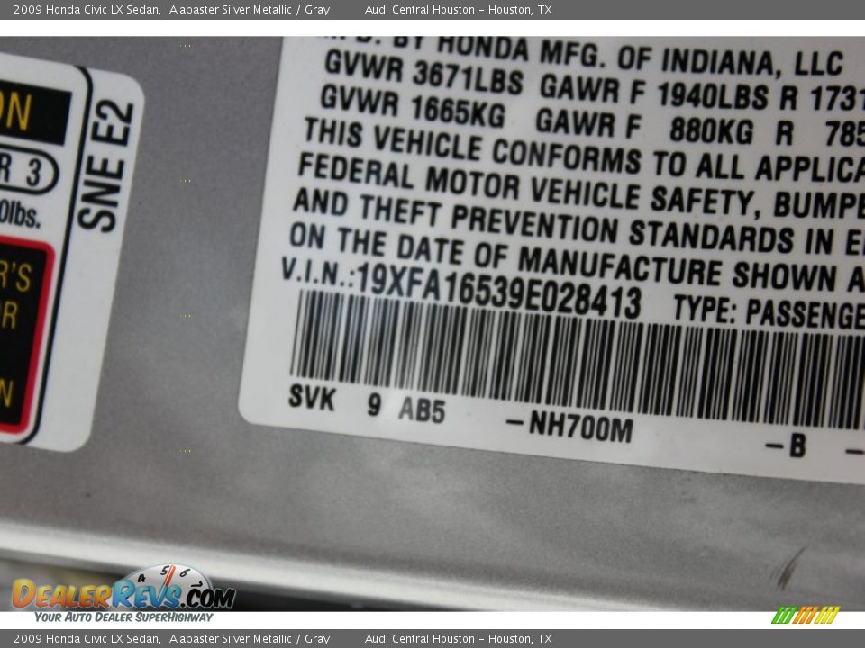 2009 Honda Civic LX Sedan Alabaster Silver Metallic / Gray Photo #34