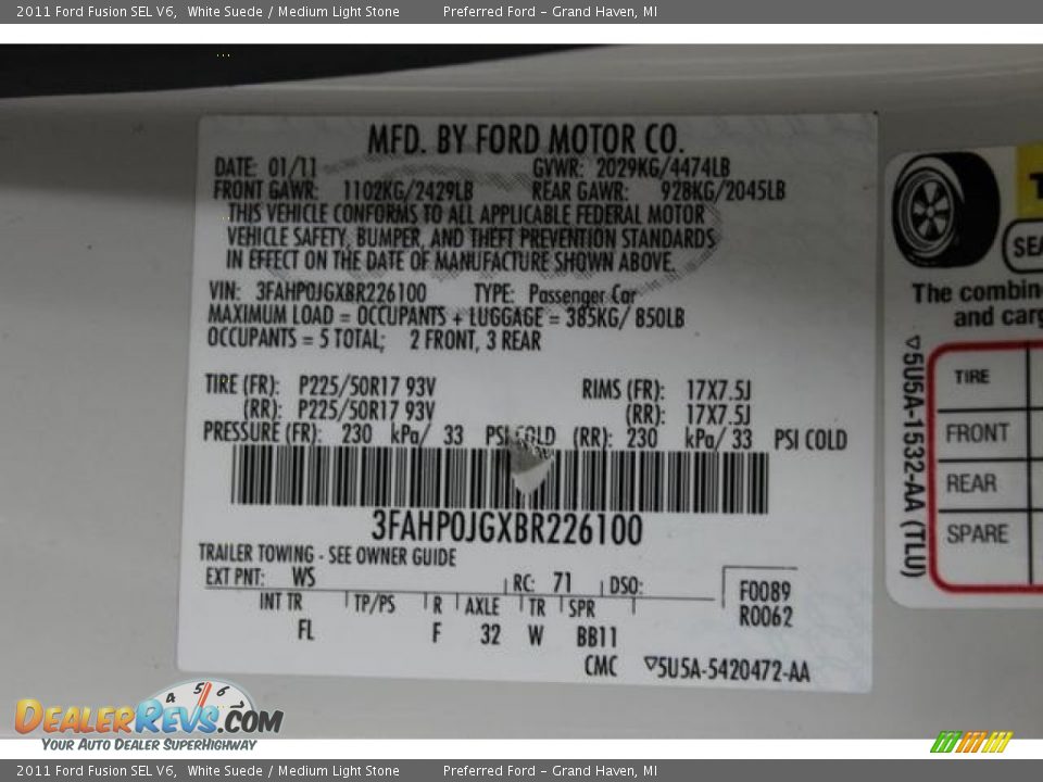 2011 Ford Fusion SEL V6 White Suede / Medium Light Stone Photo #16