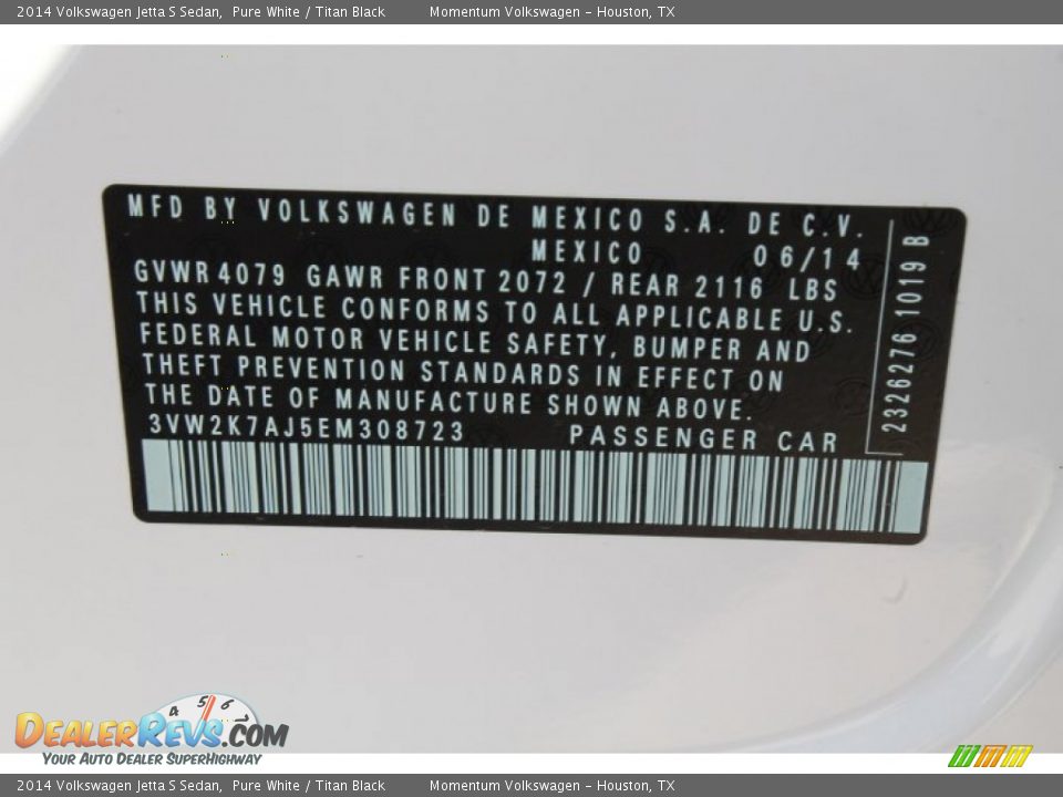 2014 Volkswagen Jetta S Sedan Pure White / Titan Black Photo #22