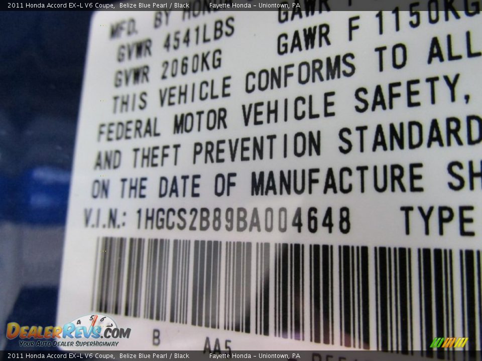 2011 Honda Accord EX-L V6 Coupe Belize Blue Pearl / Black Photo #9