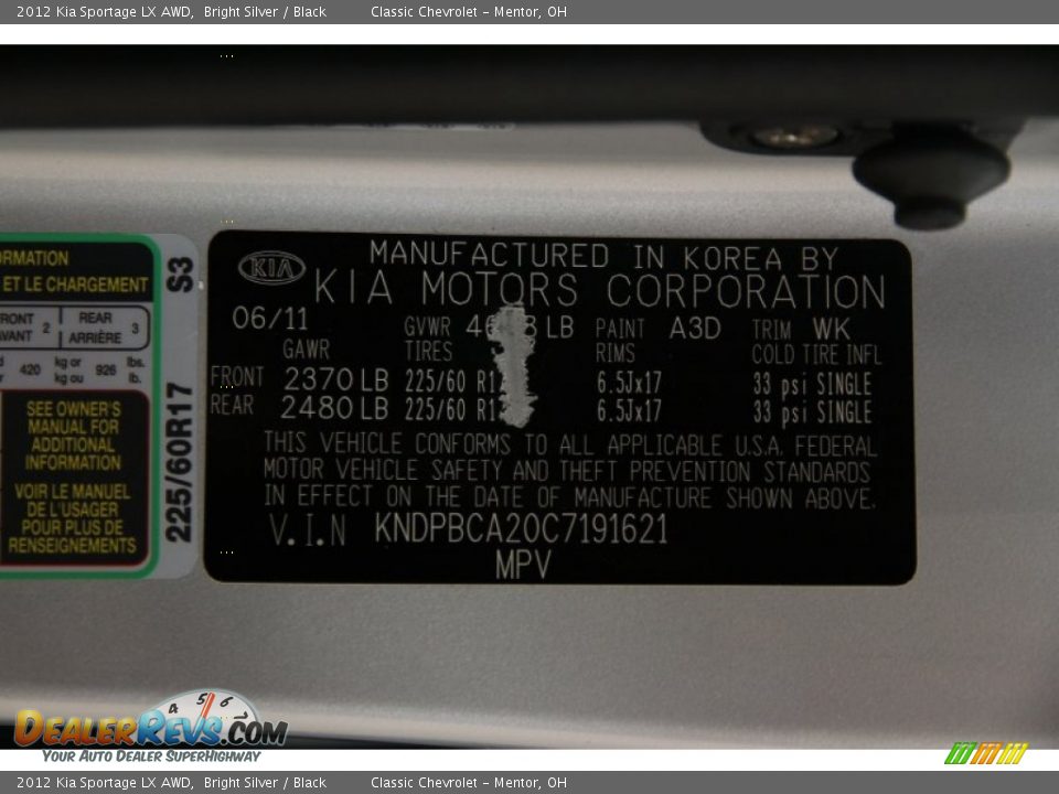 2012 Kia Sportage LX AWD Bright Silver / Black Photo #13