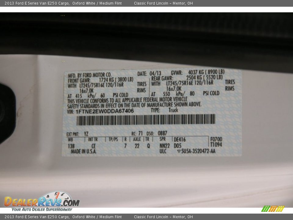 2013 Ford E Series Van E250 Cargo Oxford White / Medium Flint Photo #14