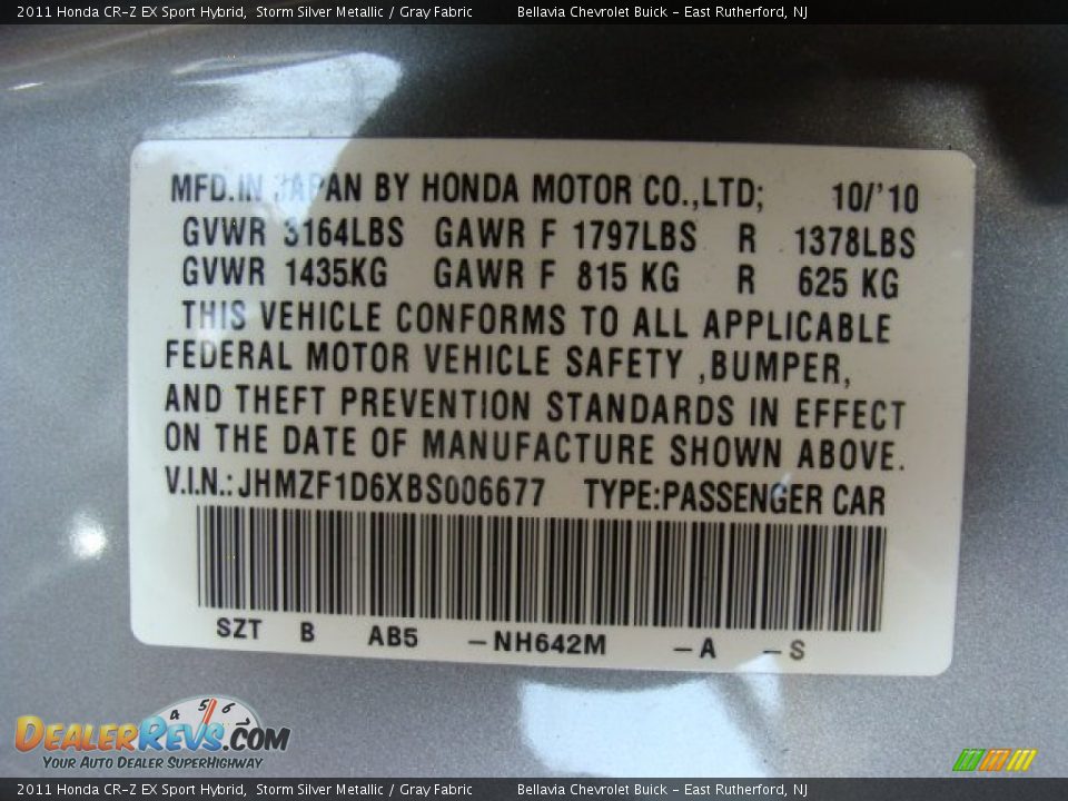 2011 Honda CR-Z EX Sport Hybrid Storm Silver Metallic / Gray Fabric Photo #15