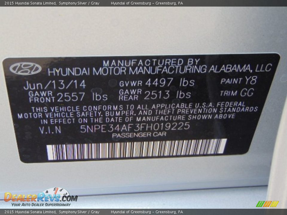 2015 Hyundai Sonata Limited Symphony Silver / Gray Photo #20
