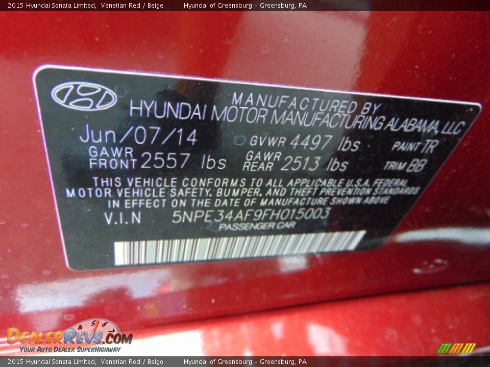 2015 Hyundai Sonata Limited Venetian Red / Beige Photo #20