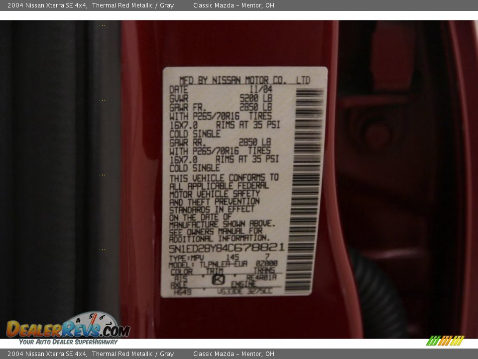 2004 Nissan Xterra SE 4x4 Thermal Red Metallic / Gray Photo #11