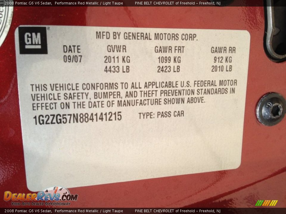 2008 Pontiac G6 V6 Sedan Performance Red Metallic / Light Taupe Photo #26