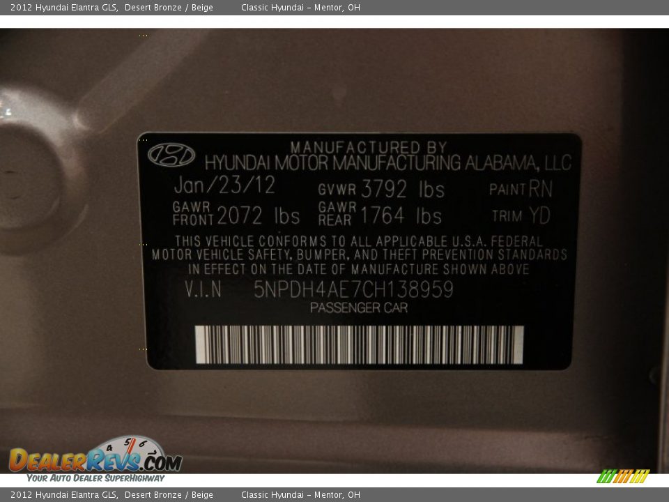 2012 Hyundai Elantra GLS Desert Bronze / Beige Photo #12