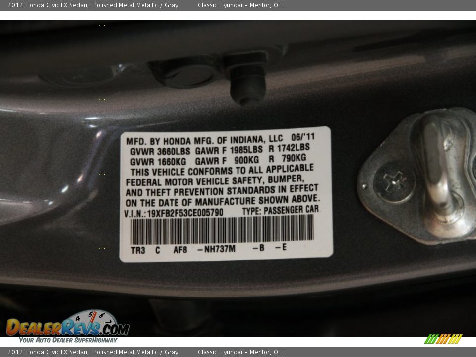 2012 Honda Civic LX Sedan Polished Metal Metallic / Gray Photo #12