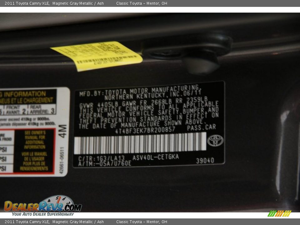 2011 Toyota Camry XLE Magnetic Gray Metallic / Ash Photo #14