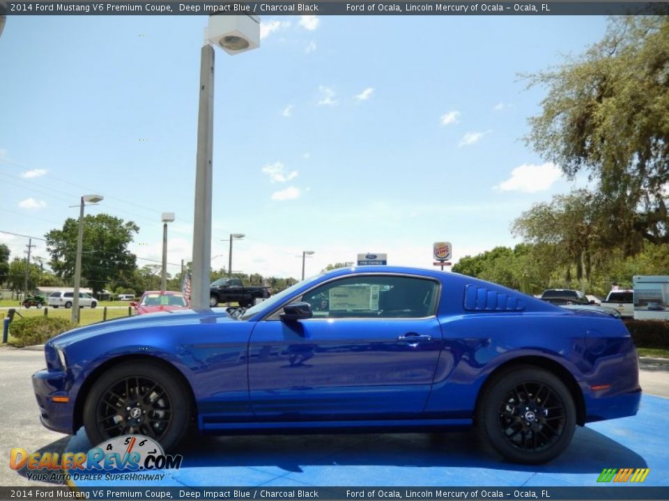 2014 Ford Mustang V6 Premium Coupe Deep Impact Blue / Charcoal Black Photo #2