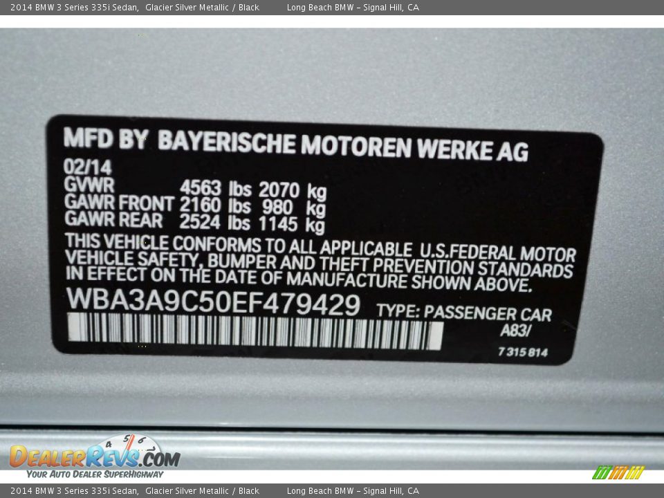 2014 BMW 3 Series 335i Sedan Glacier Silver Metallic / Black Photo #5