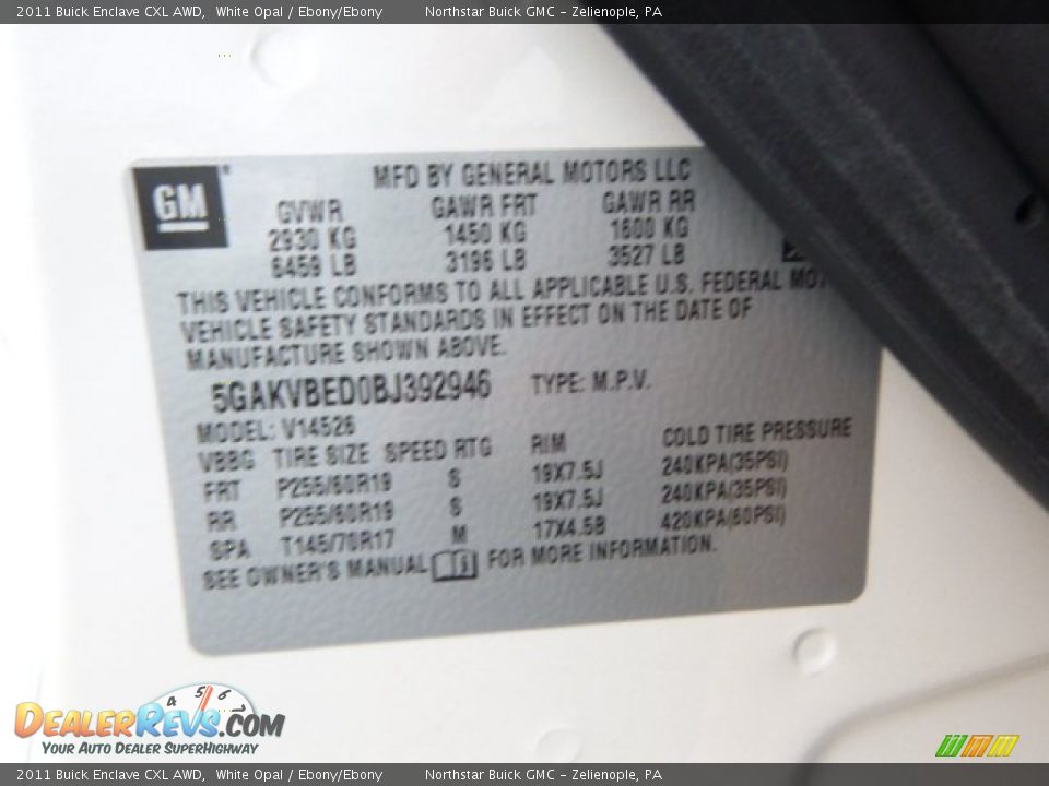2011 Buick Enclave CXL AWD White Opal / Ebony/Ebony Photo #20