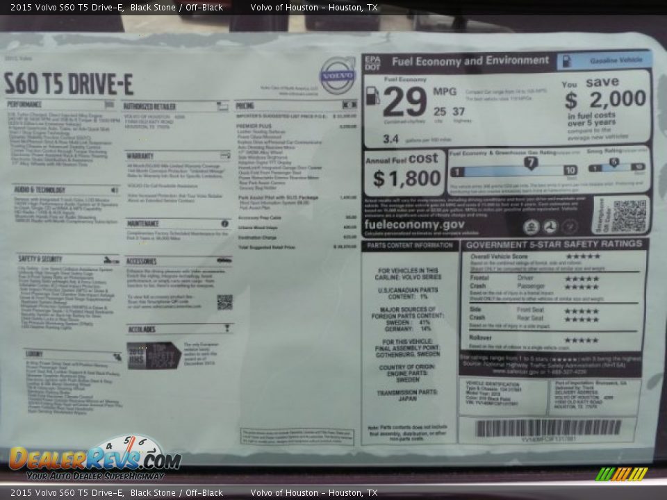 2015 Volvo S60 T5 Drive-E Black Stone / Off-Black Photo #28