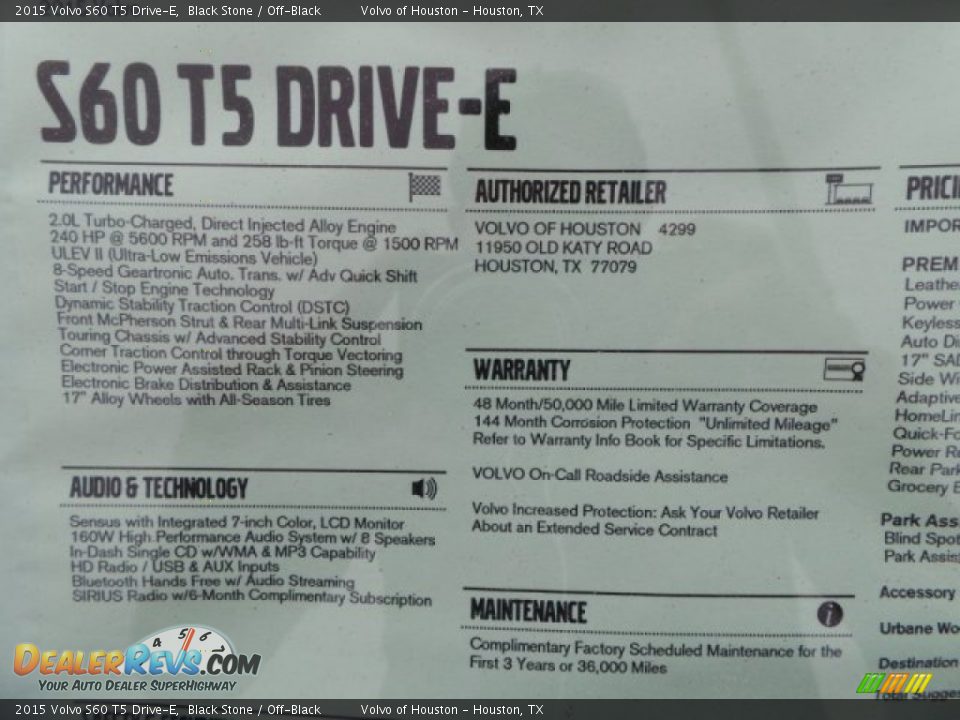 2015 Volvo S60 T5 Drive-E Black Stone / Off-Black Photo #30