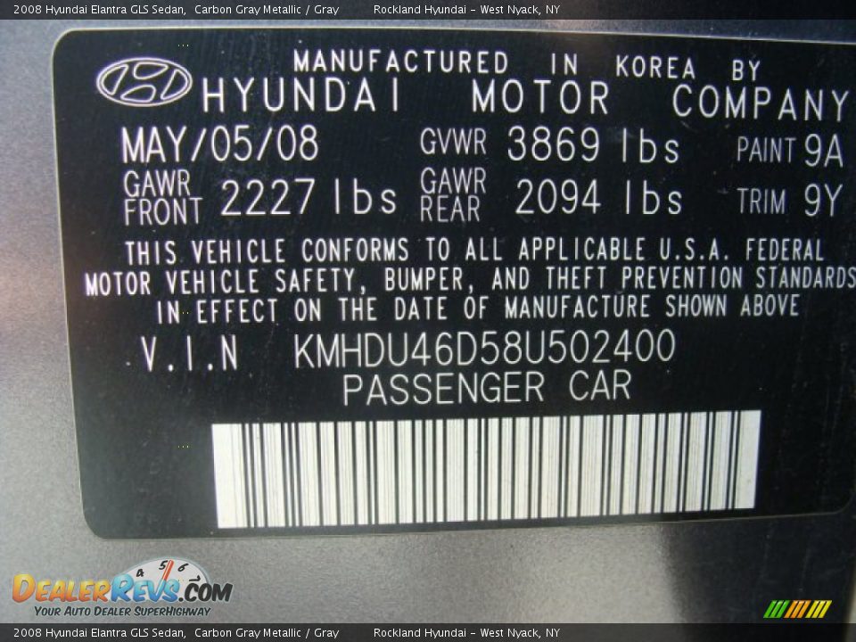2008 Hyundai Elantra GLS Sedan Carbon Gray Metallic / Gray Photo #30