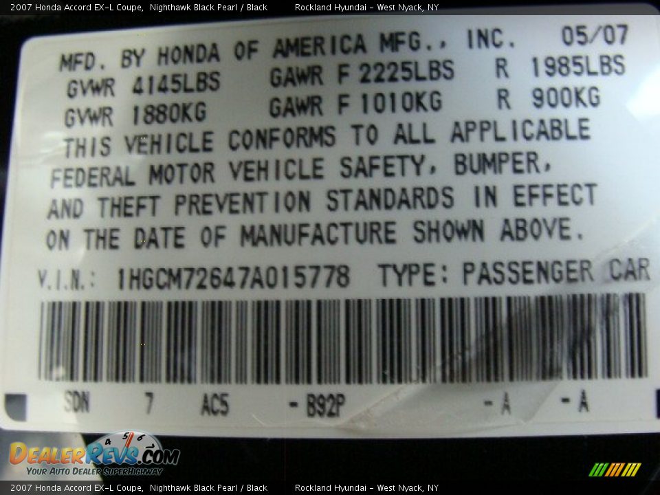 2007 Honda Accord EX-L Coupe Nighthawk Black Pearl / Black Photo #31