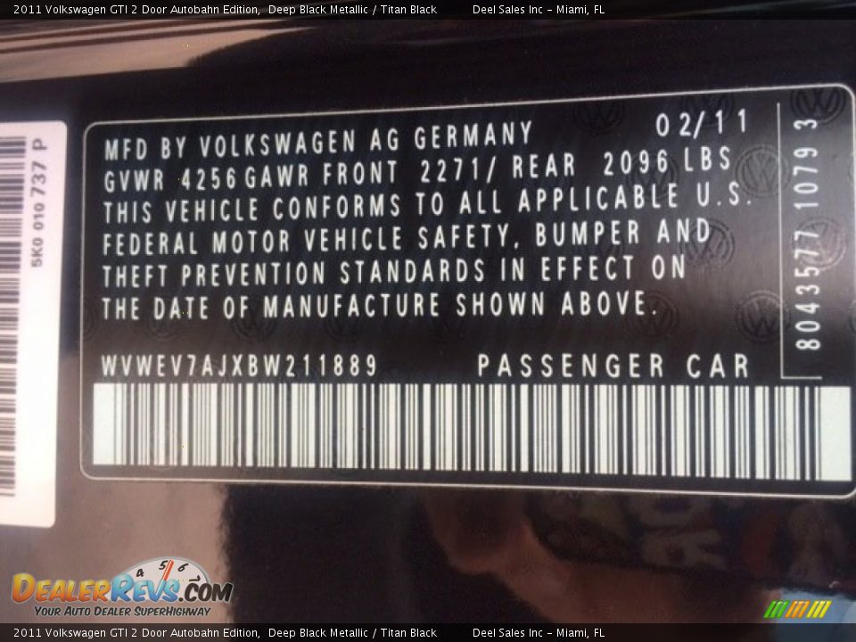 2011 Volkswagen GTI 2 Door Autobahn Edition Deep Black Metallic / Titan Black Photo #14
