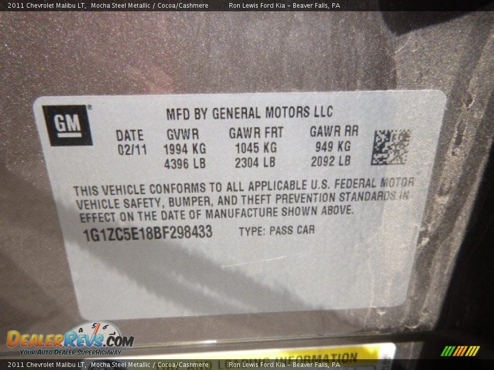 2011 Chevrolet Malibu LT Mocha Steel Metallic / Cocoa/Cashmere Photo #20