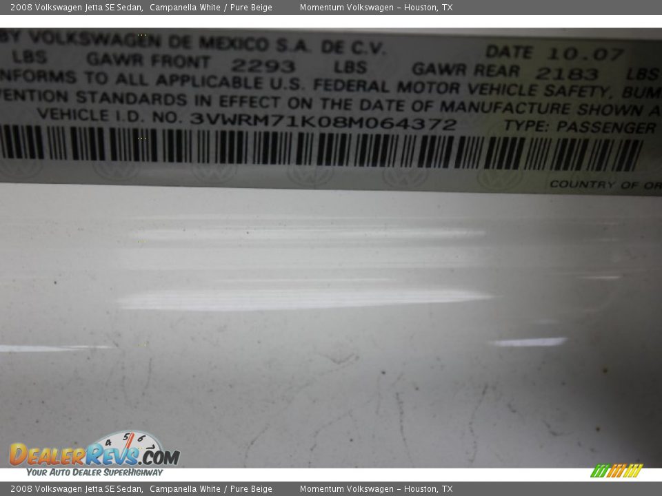 2008 Volkswagen Jetta SE Sedan Campanella White / Pure Beige Photo #36