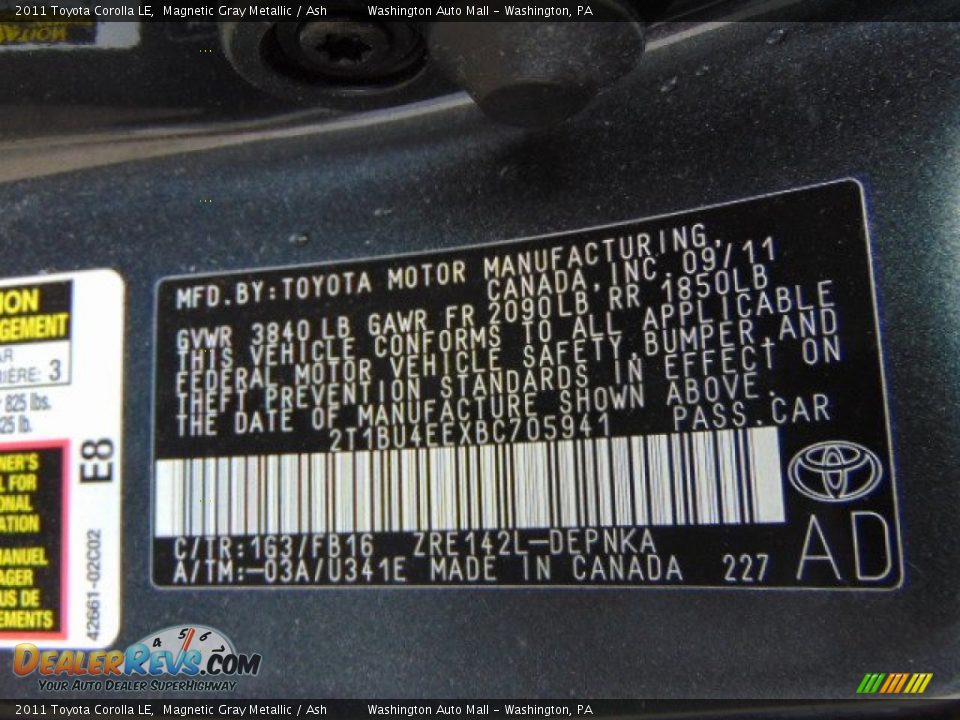 2011 Toyota Corolla LE Magnetic Gray Metallic / Ash Photo #19