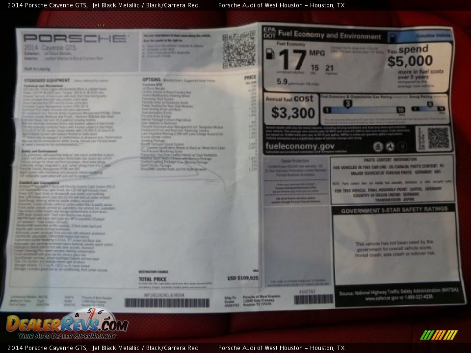 2014 Porsche Cayenne GTS Window Sticker Photo #35