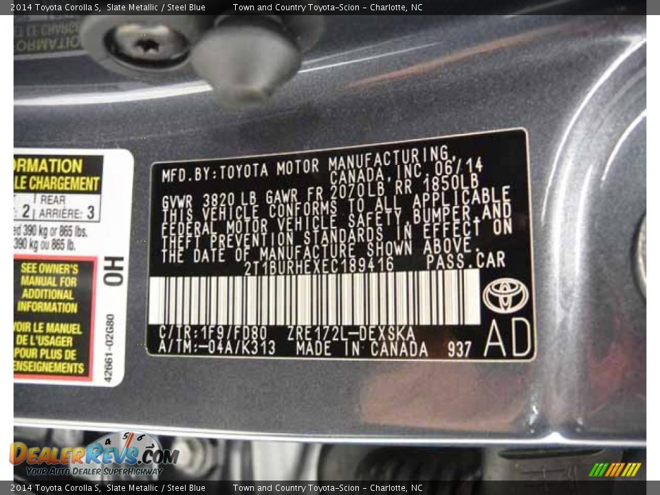 2014 Toyota Corolla S Slate Metallic / Steel Blue Photo #34