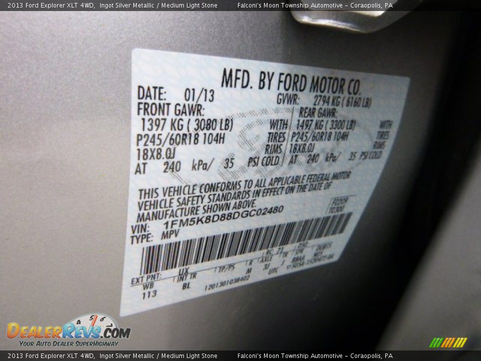 2013 Ford Explorer XLT 4WD Ingot Silver Metallic / Medium Light Stone Photo #23