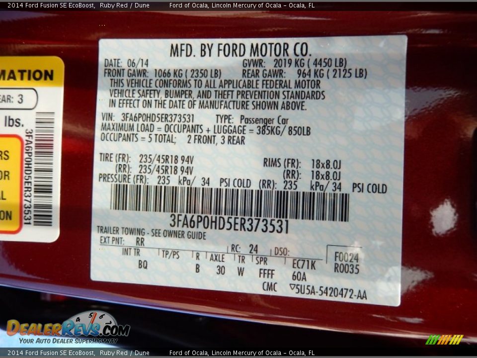 2014 Ford Fusion SE EcoBoost Ruby Red / Dune Photo #13
