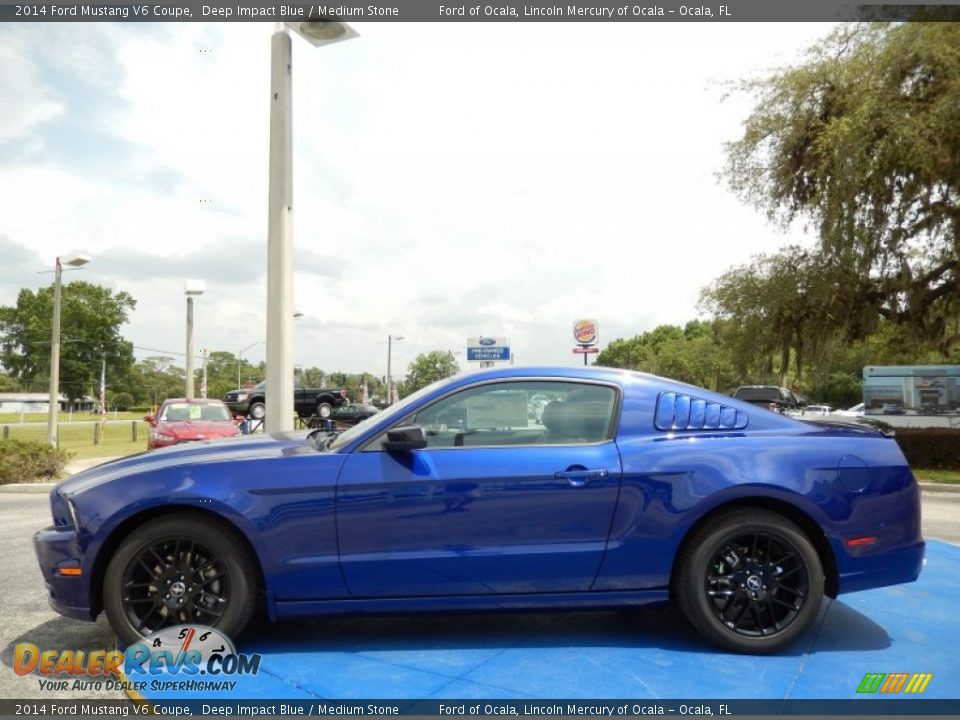 2014 Ford Mustang V6 Coupe Deep Impact Blue / Medium Stone Photo #2