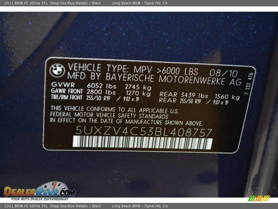 2011 BMW X5 xDrive 35i Deep Sea Blue Metallic / Black Photo #11