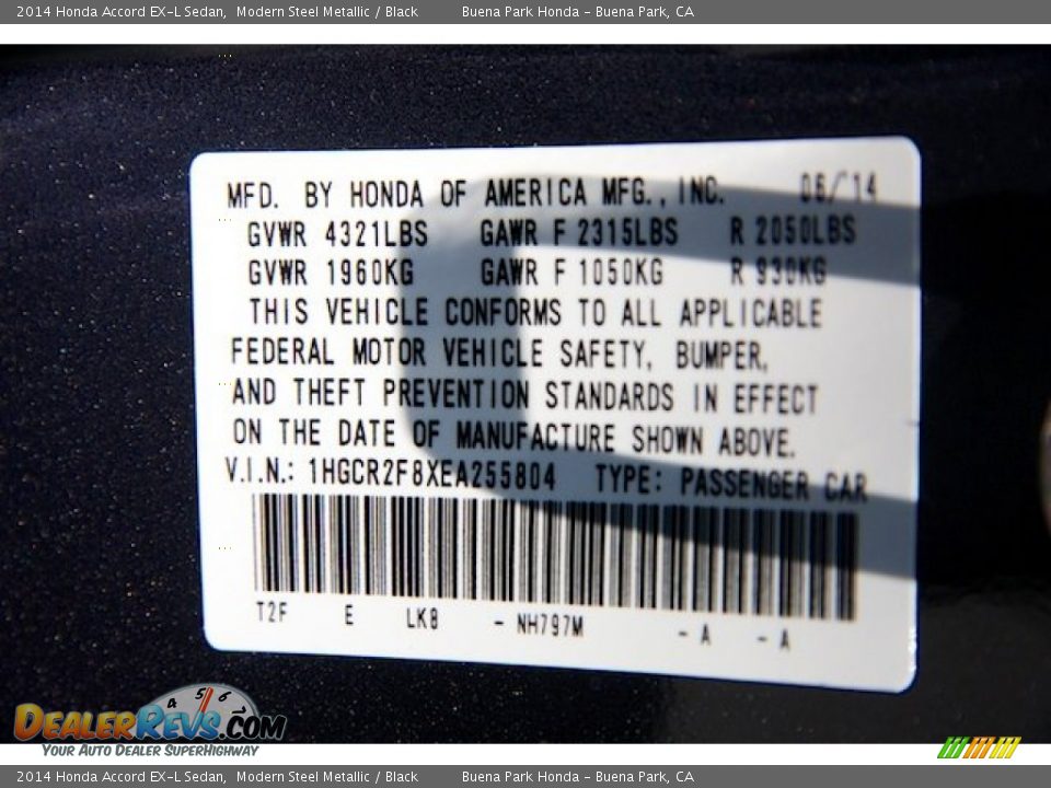 2014 Honda Accord EX-L Sedan Modern Steel Metallic / Black Photo #22