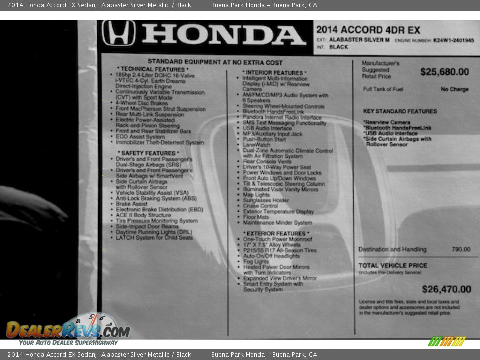 2014 Honda Accord EX Sedan Alabaster Silver Metallic / Black Photo #19