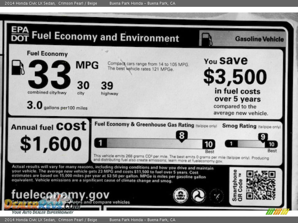 2014 Honda Civic LX Sedan Crimson Pearl / Beige Photo #19